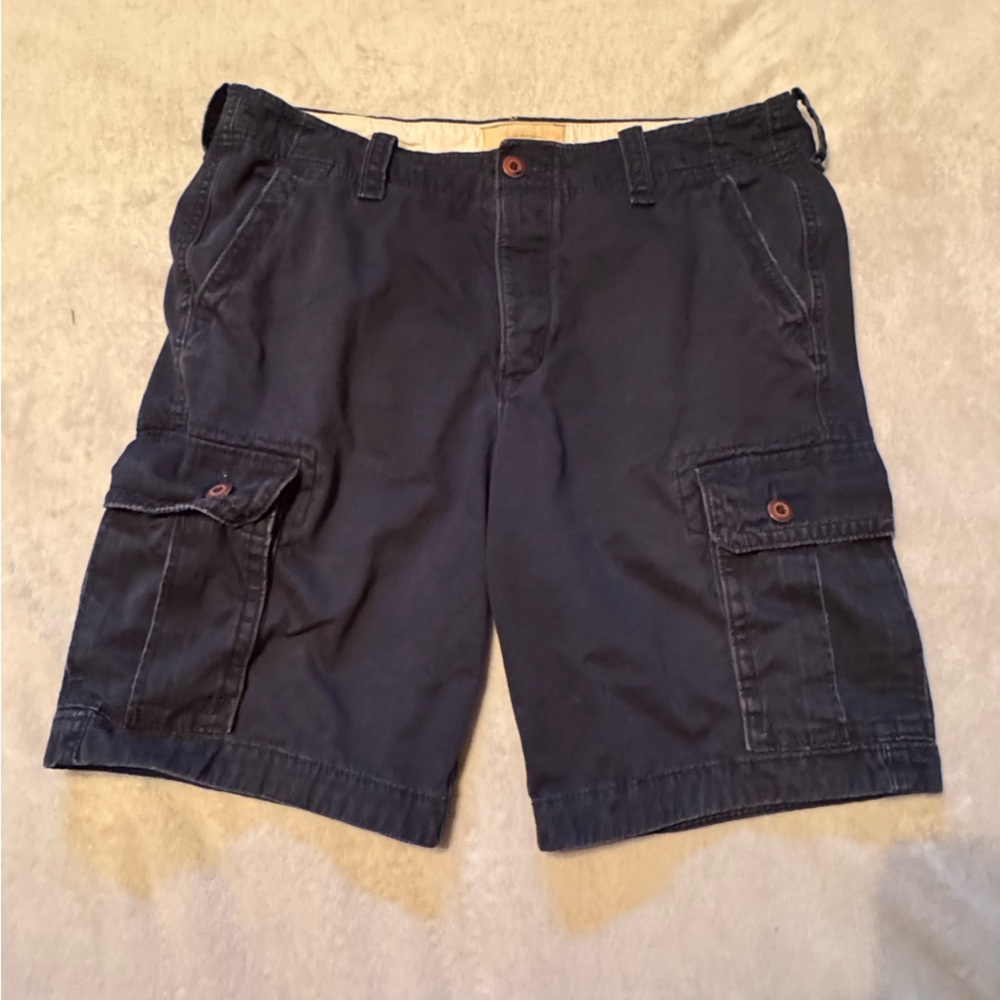 Hollister Classic Mens Navy Blue Button Fly Casual Cargo Shorts Size 36